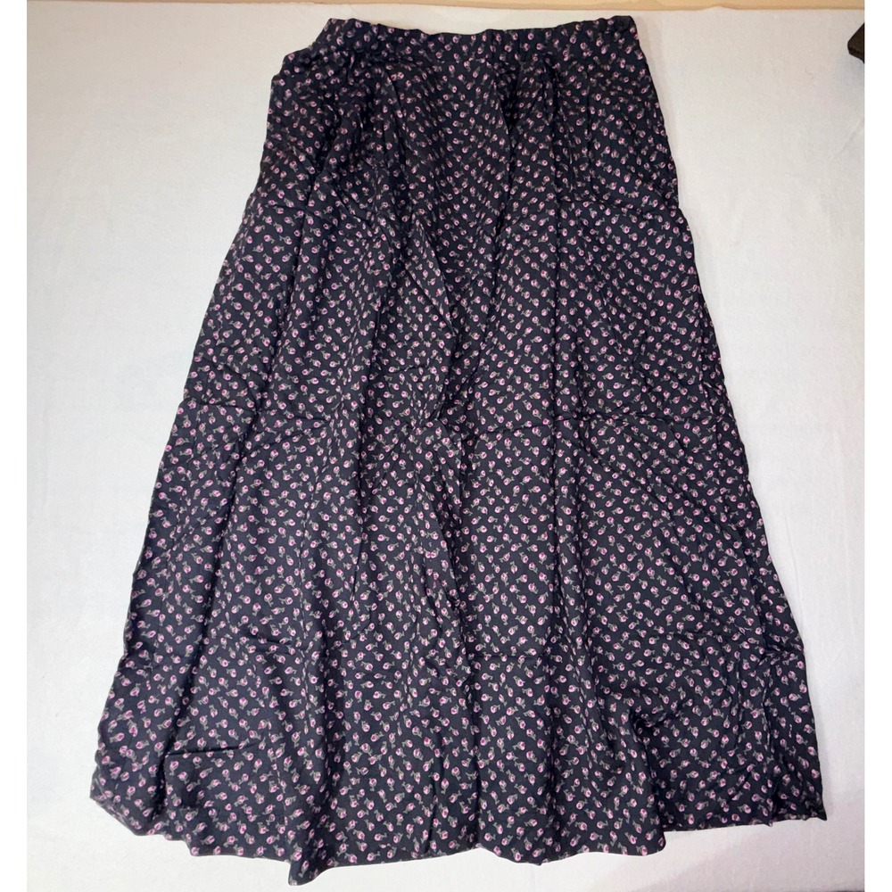 Pendleton Midi Skirt Womens 10 Black Pink Floral Rayon A-Line Vintage
